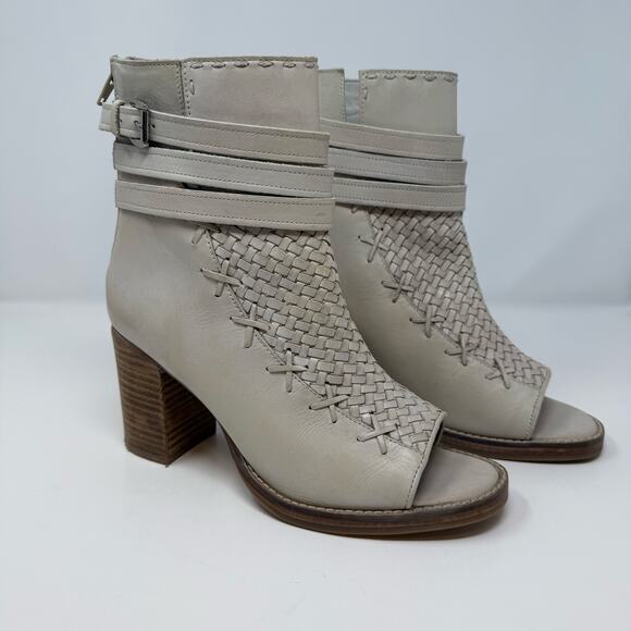Vintage Foundry Co Boots Women's 8.5 Beige Lexi Open Toe Leather Preppy - Picture 2 of 15
